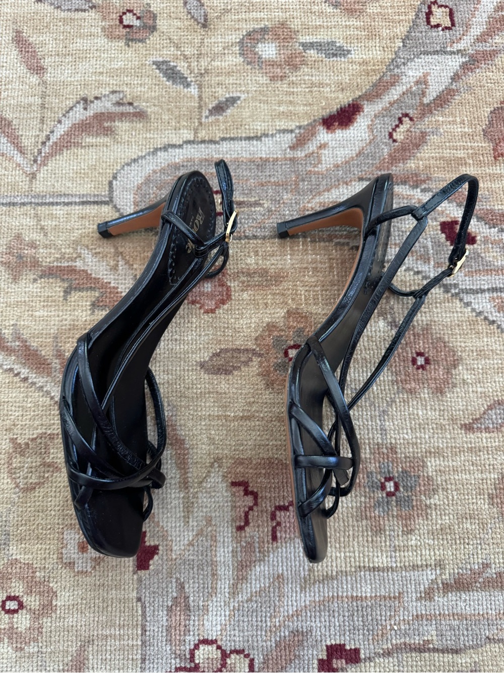 Rouje Paris ARLESIENNE BLACK LEATHER HIGH STRAP Heeled SANDALS size 8 - Picture 5 of 11